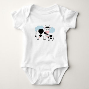 Cute illustrated t-shirt "Mother Cow and her Calf" Baby Bodysuit