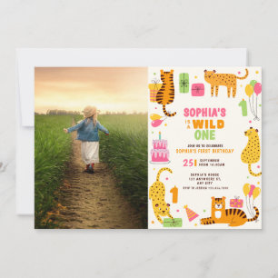 Cute illustrated wild animals first birthday invitation