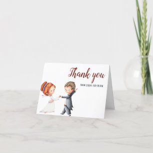 Cute Illustration Bride and Groom Dancing Wedding Thank You Card
