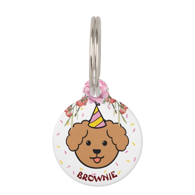 Cute Illustration Dog | Custom Round Small Pet Tag (Front)