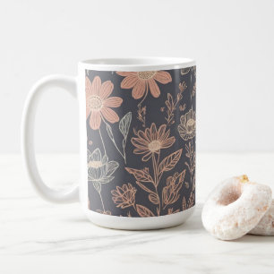 Cute illustration graphic line drawn flowers coffee mug