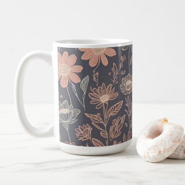 Cute illustration graphic line drawn flowers coffee mug (With Donut)