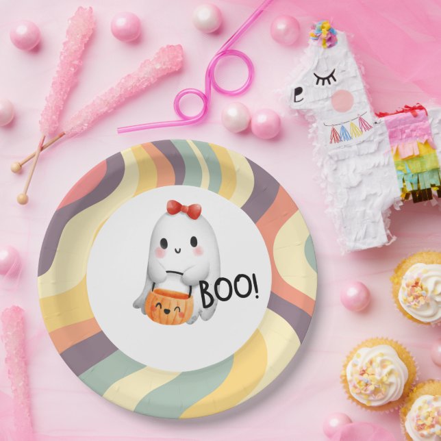 Cute Illustration Happy Halloween Boo Paper Plate (Party)