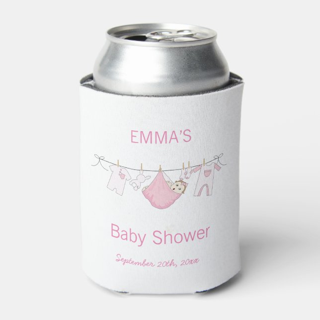 Cute illustration Laundry Baby Shower Pink Girl  Can Cooler (Can Front)