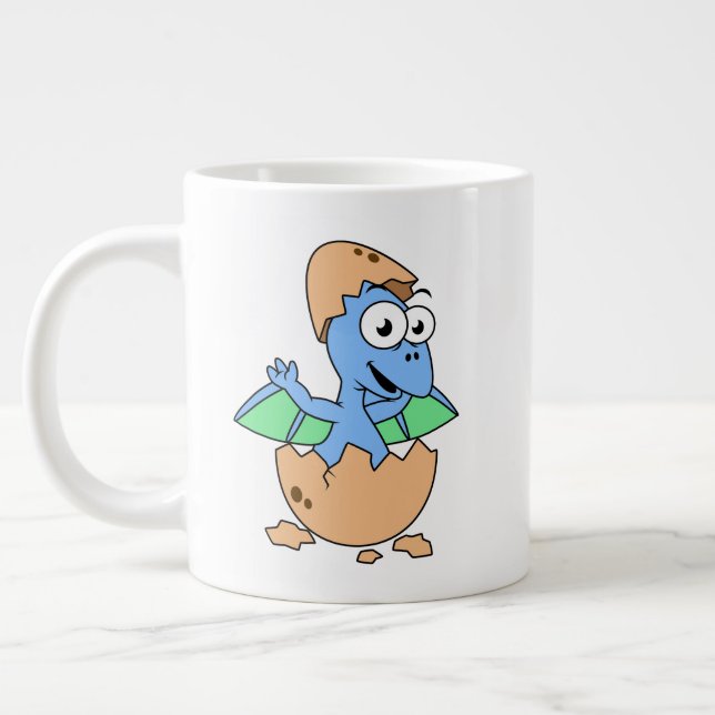 Cute Illustration Of A Baby Pterodactyl Hatching. Large Coffee Mug (Left)