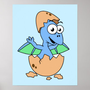 Cute Illustration Of A Baby Pterodactyl Hatching. Poster