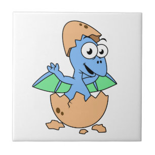 Cute Illustration Of A Baby Pterodactyl Hatching. Tile