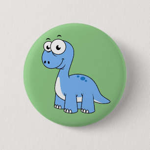 Cute Illustration Of A Brontosaurus. 6 Cm Round Badge