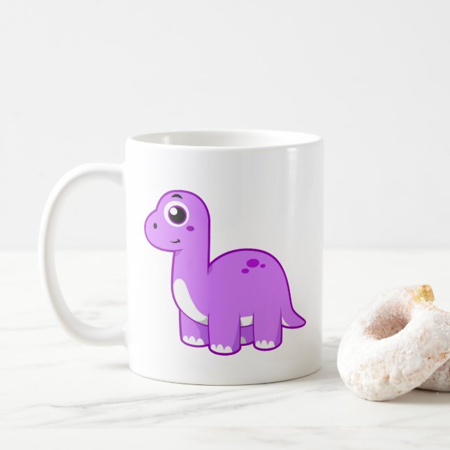 Cute Illustration Of A Brontosaurus Dinosaur. Coffee Mug (With Donut)
