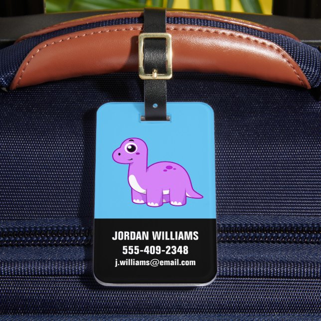 Cute Illustration Of A Brontosaurus Dinosaur. Luggage Tag (Front Insitu 2)
