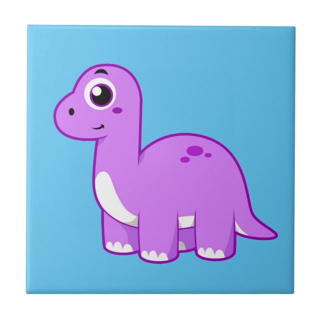 Cute Illustration Of A Brontosaurus Dinosaur. Tile (Front)