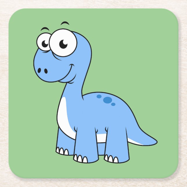Cute Illustration Of A Brontosaurus. Square Paper Coaster (Front)