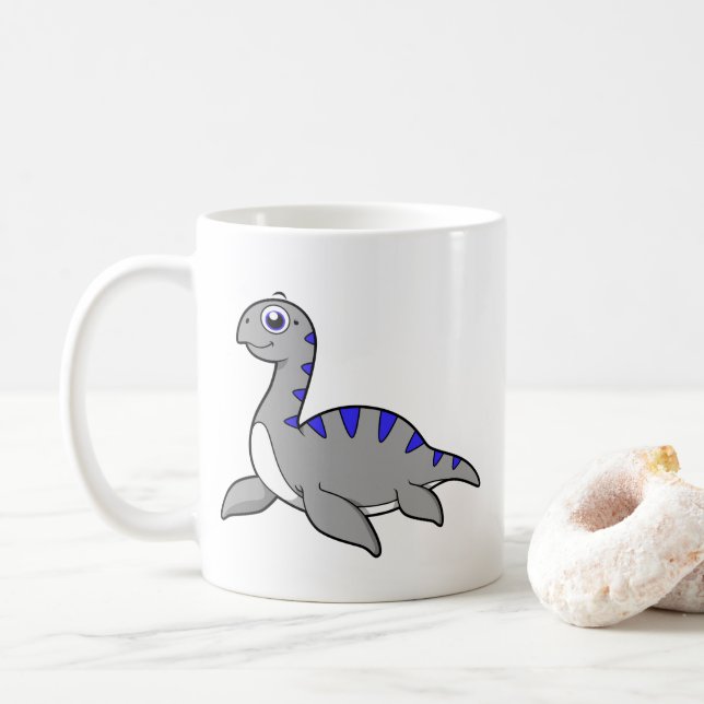 Cute Illustration Of A Loch Ness Monster. Coffee Mug (With Donut)