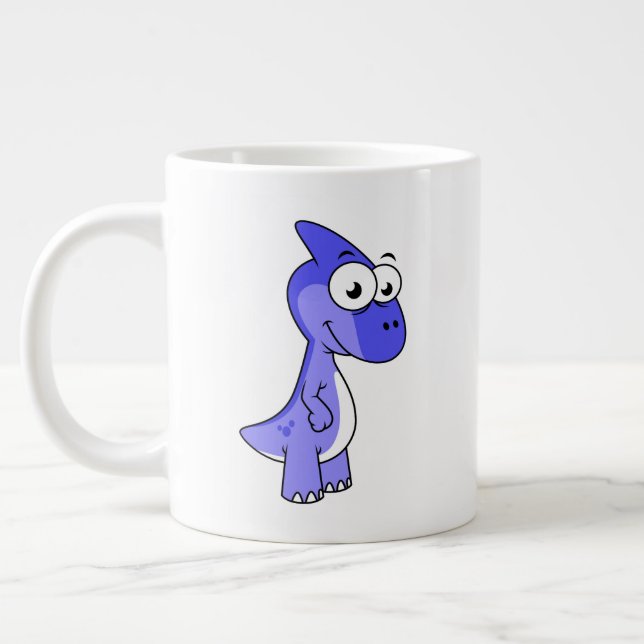 Cute Illustration Of A Parasaurolophus Dinosaur. 2 Large Coffee Mug (Left)
