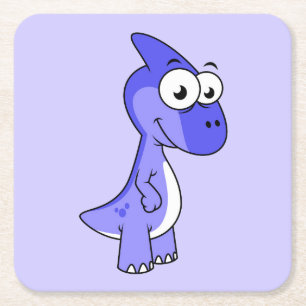 Cute Illustration Of A Parasaurolophus Dinosaur. 2 Square Paper Coaster