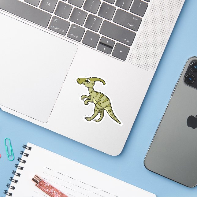Cute Illustration Of A Parasaurolophus Dinosaur. 3 (Laptop w/ iPhone)