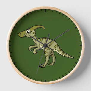 Cute Illustration Of A Parasaurolophus Dinosaur. 3 Clock