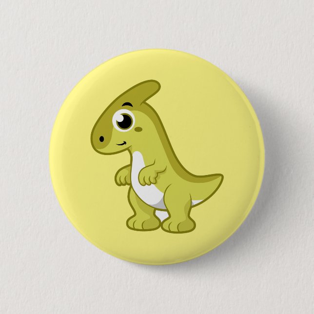 Cute Illustration Of A Parasaurolophus Dinosaur. 6 Cm Round Badge (Front)