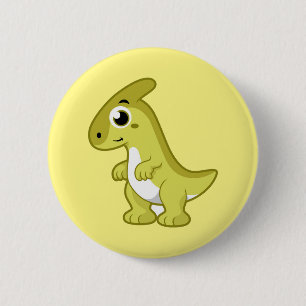 Cute Illustration Of A Parasaurolophus Dinosaur. 6 Cm Round Badge