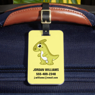 Cute Illustration Of A Parasaurolophus Dinosaur. Luggage Tag