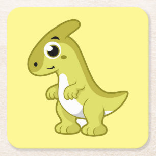 Cute Illustration Of A Parasaurolophus Dinosaur. Square Paper Coaster