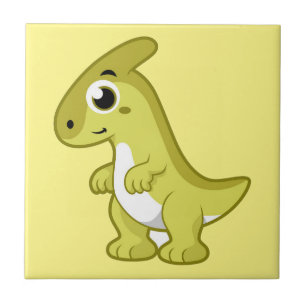 Cute Illustration Of A Parasaurolophus Dinosaur. Tile