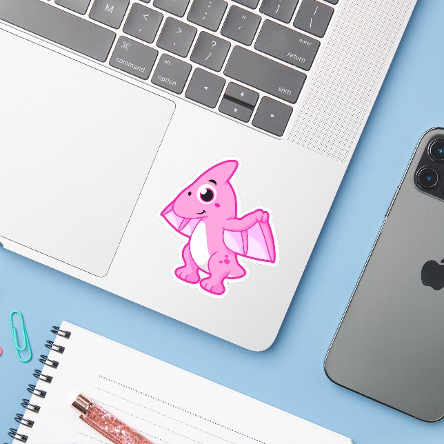 Cute Illustration Of A Pterodactyl. (Laptop w/ iPhone)