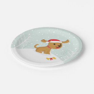 Cute Illustration Of a Puppy In The Snow Paper Plate