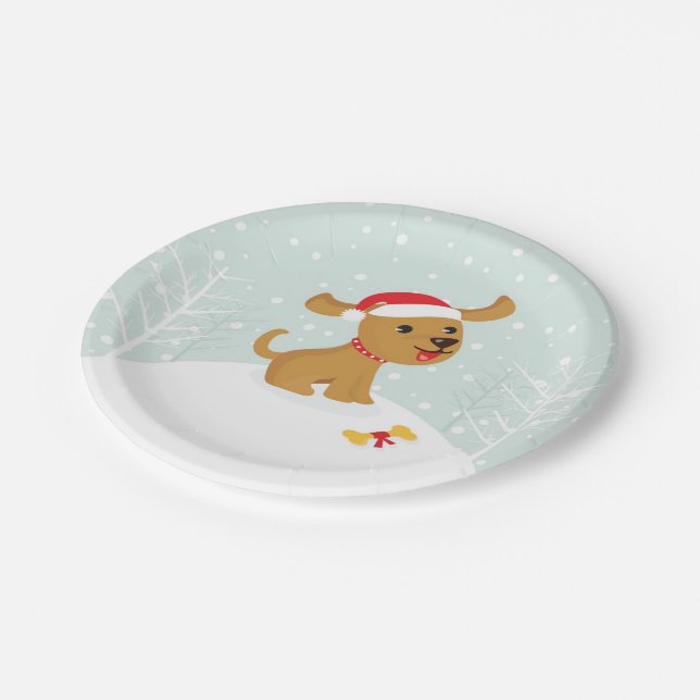 Cute Illustration Of a Puppy In The Snow Paper Plate (Angled)