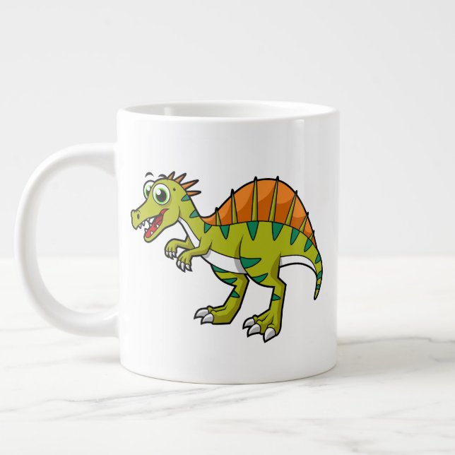 Cute Illustration Of A Smiling Spinosaurus. Large Coffee Mug (Left)