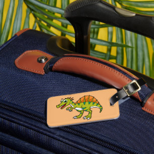 Cute Illustration Of A Smiling Spinosaurus. Luggage Tag