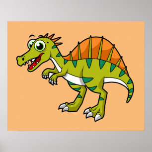 Cute Illustration Of A Smiling Spinosaurus. Poster