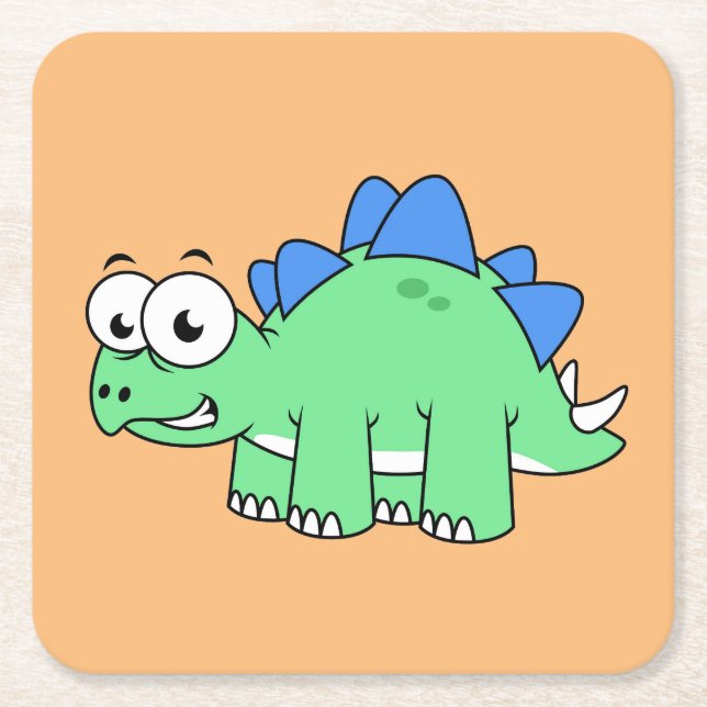 Cute Illustration Of A Stegosaurus. 2 Square Paper Coaster (Front)