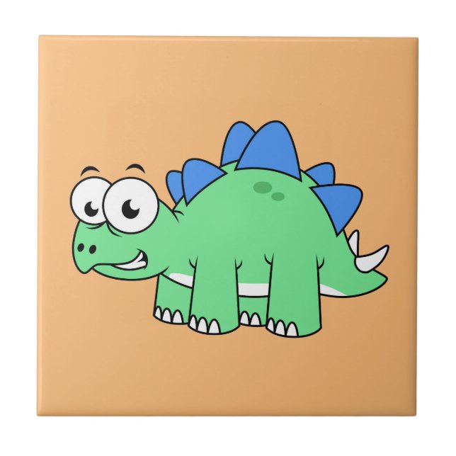 Cute Illustration Of A Stegosaurus. 2 Tile (Front)