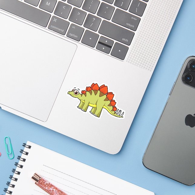 Cute Illustration Of A Stegosaurus Dinosaur. (Laptop w/ iPhone)
