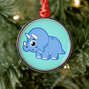 Cute Illustration Of A Triceratops Dinosaur. Metal Tree Decoration