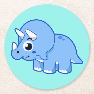 Cute Illustration Of A Triceratops Dinosaur. Round Paper Coaster