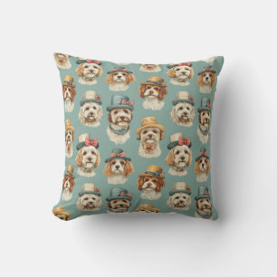 Cute illustration of Dogs in Hats Cushion
