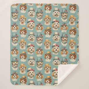 Cute illustration of Dogs in Hats Sherpa Blanket