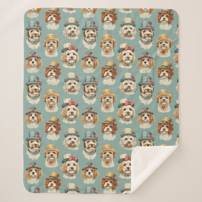Cute illustration of Dogs in Hats Sherpa Blanket (Front)