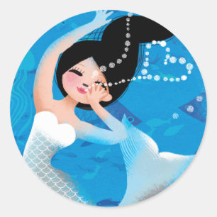 Cute illustration of mermaids' day on the Beach Classic Round Sticker