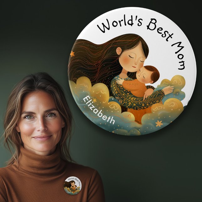 Cute Illustration of Mother & Child | Mother's Day 7.5 Cm Round Badge (Cute Illustration of Mother & Child | Mother's Day Button)
