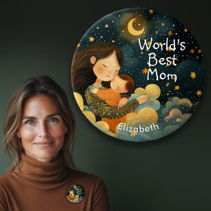 Cute Illustration of Mother & Child   Mother's Day 7.5 Cm Round Badge
