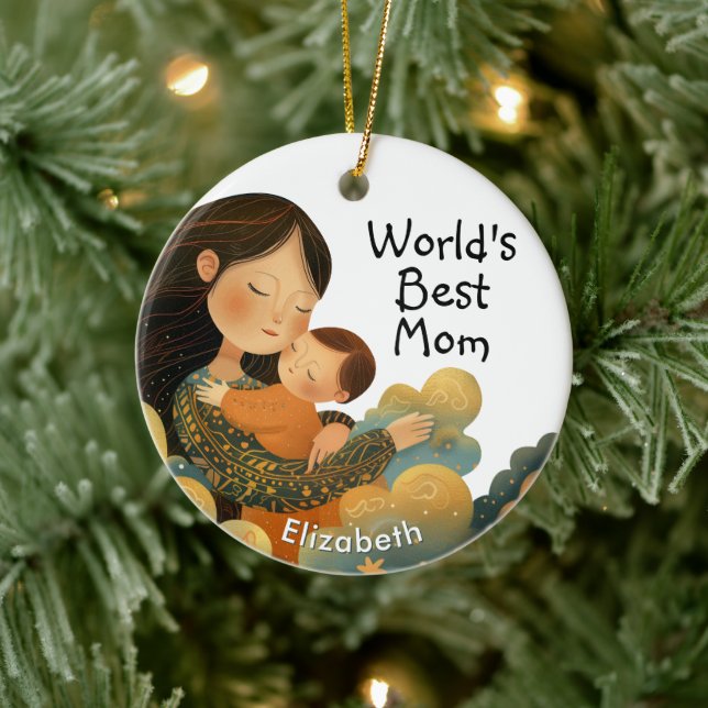 Cute Illustration of Mother & Child | Mother's Day Ceramic Tree Decoration (Tree)