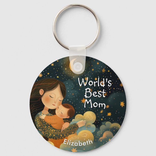 Cute Illustration of Mother & Child | Mother's Day Key Ring (Front)