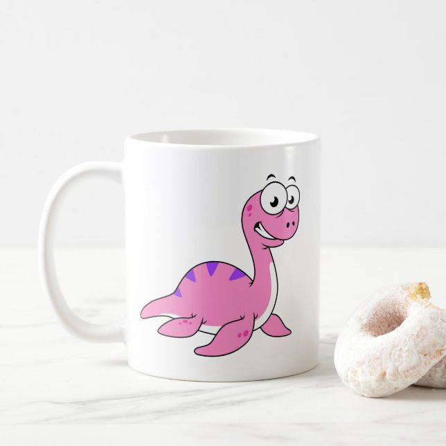 Cute Illustration Of The Loch Ness Monster. Coffee Mug (With Donut)