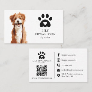 Cute Illustration Pet Dog Walker Sitter QR Code Business Card