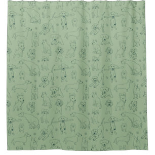 Cute Illustrations of Dogs Green Line Art Shower Curtain