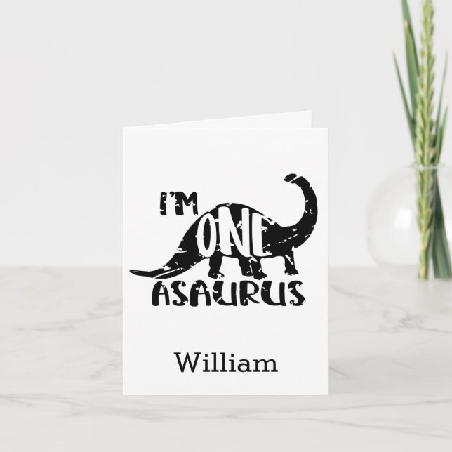 Cute I'm One Asaurus Dinosaur 1st Birthday Card (Front)