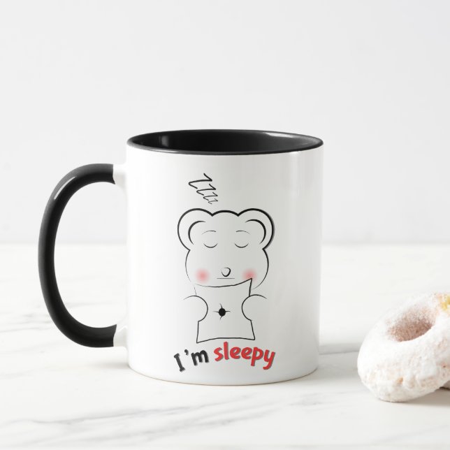 Cute I'm Sleepy Bear Mug – Minimalist Tired Bear F (With Donut)